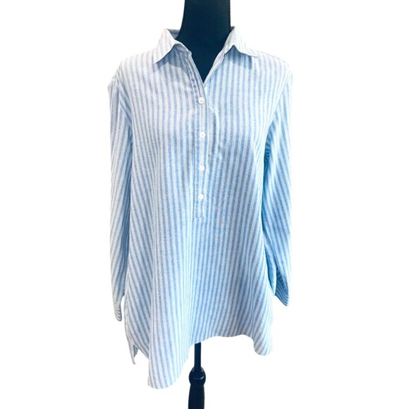Jade Melogy Chambray Blue White Striped Jade XL Button-Up Long Sleeve Casual Top - Picture 1 of 10